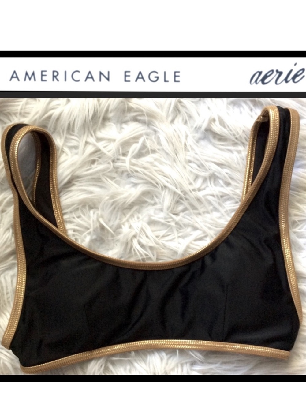 NWOT Aerie Double Scoop Gold Trim Bikini Top